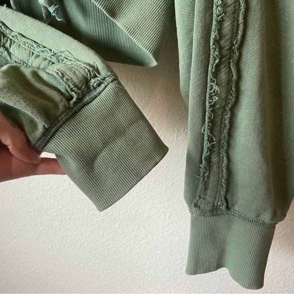 Free People Patchwork Cropped Hoodie Jacket Khaki Green - Picture 7 of 10